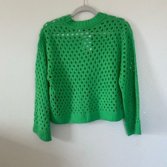 DIVIDED H&M Lime Green Soft Open Knit Crochet Crop Sweater Wide Sleeve S NEW - Picture 5 of 11